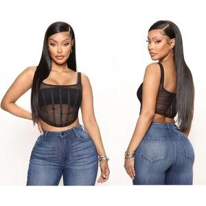 Fashion Nova LARGE "I’m Yours" Black Nylon Mesh Corset Top Tank Lingerie